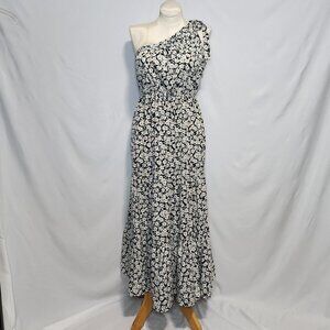 PrettyGarden Black Floral Print One-Shoulder Dress Size L